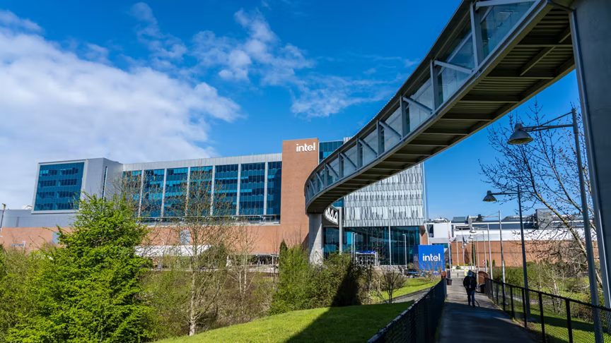 Corporate campus building and walkway